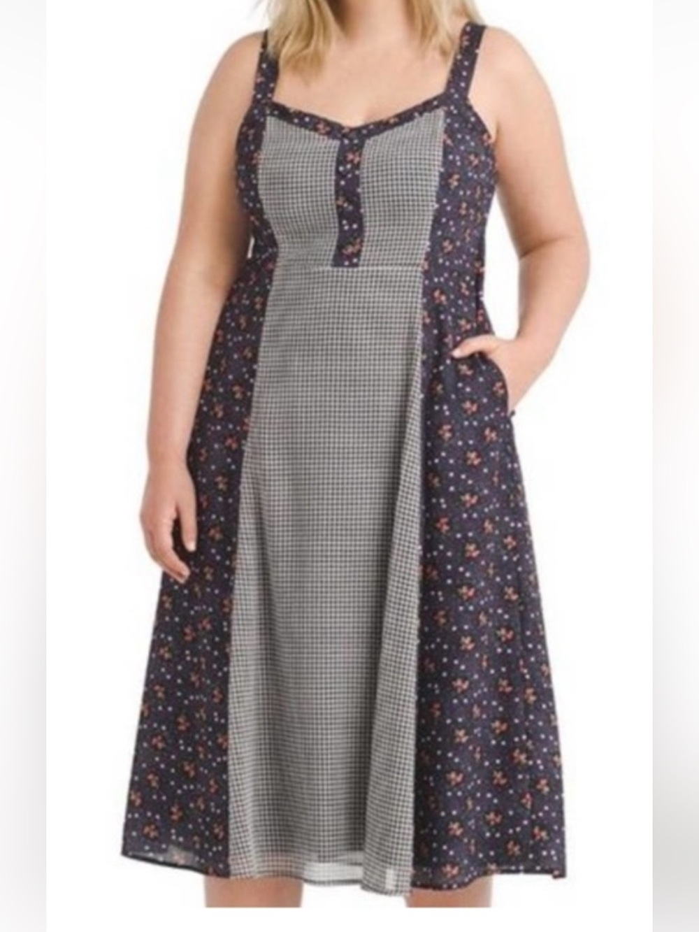 ModCloth ditsy floral gingham print smocked midi dress plus size 2x